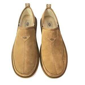 UGG Neumel Stitch Slip-On Men 10 Chestnut Suede Shearling Lined Loafers 1113455